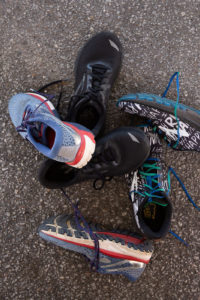 Pile of running shoes